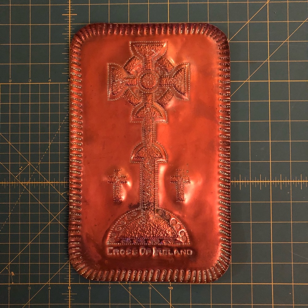 Vintage Irish Celtic Cross copper plaque